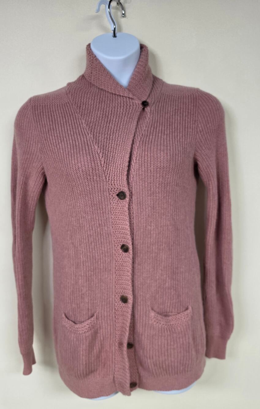 Ralph Lauren L Cotton Cashmere Cardigan Dusty Rose Shawl Collar Sweater 01044